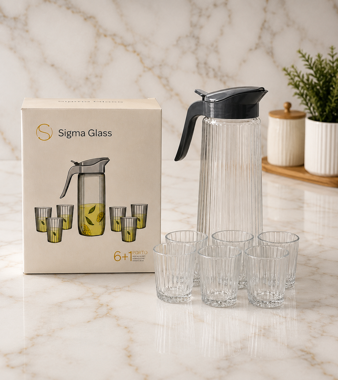 Sigma Glass Porto Water Jug Set – 7 Pieces
