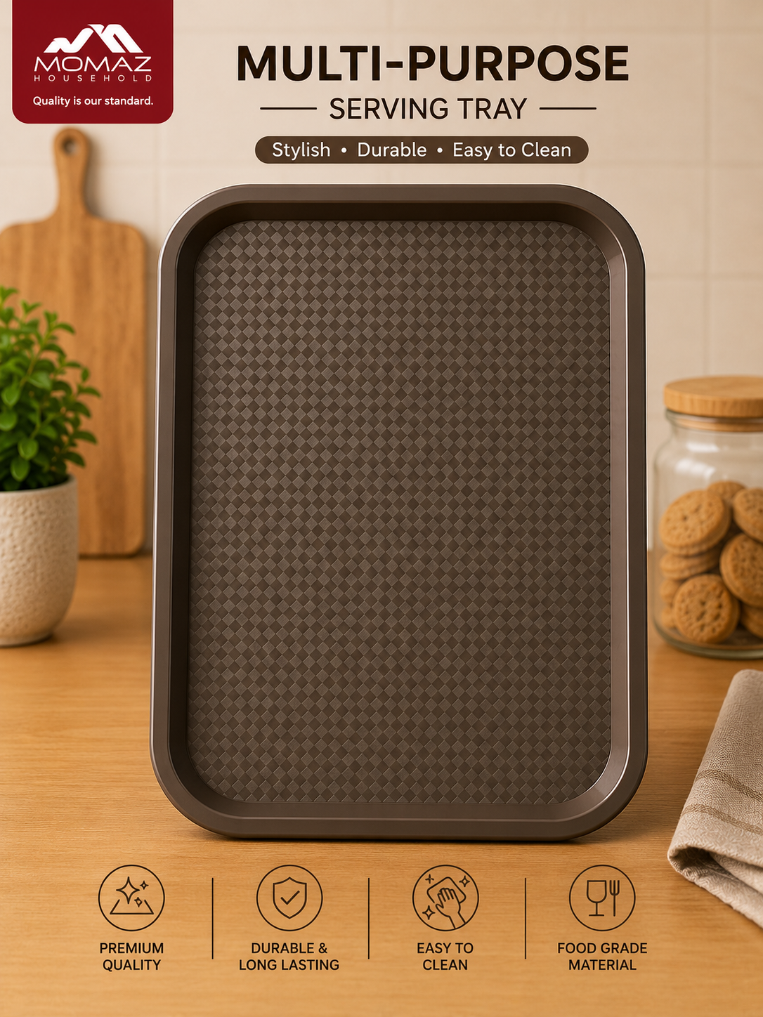 Momaz Multi-Purpose Serving Tray – Brown – 45 CM