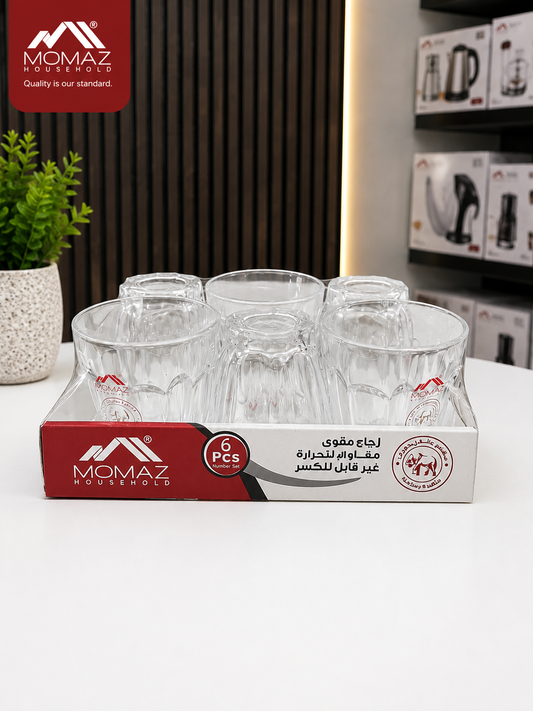 Momaz Unbreakable Glass Tea Cup Set – 6 Pieces