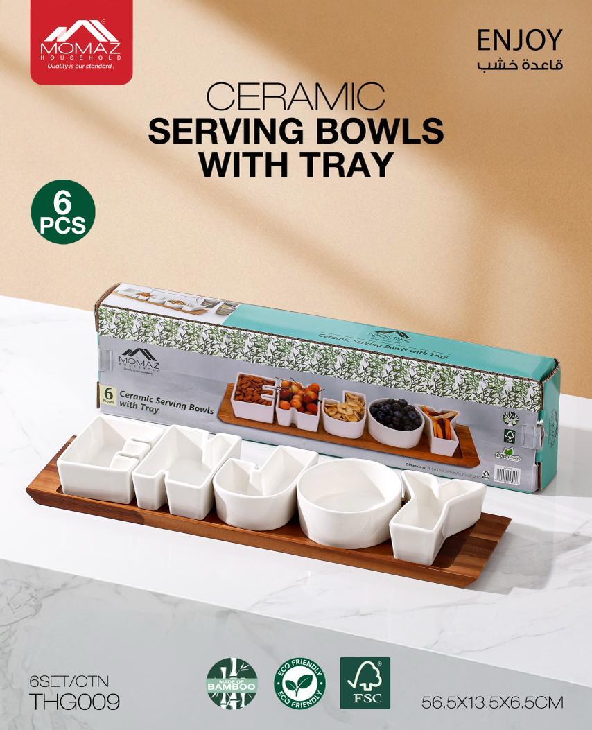 Momaz ENJOY Ceramic Serving Bowls with Tray – 6 Pieces Set