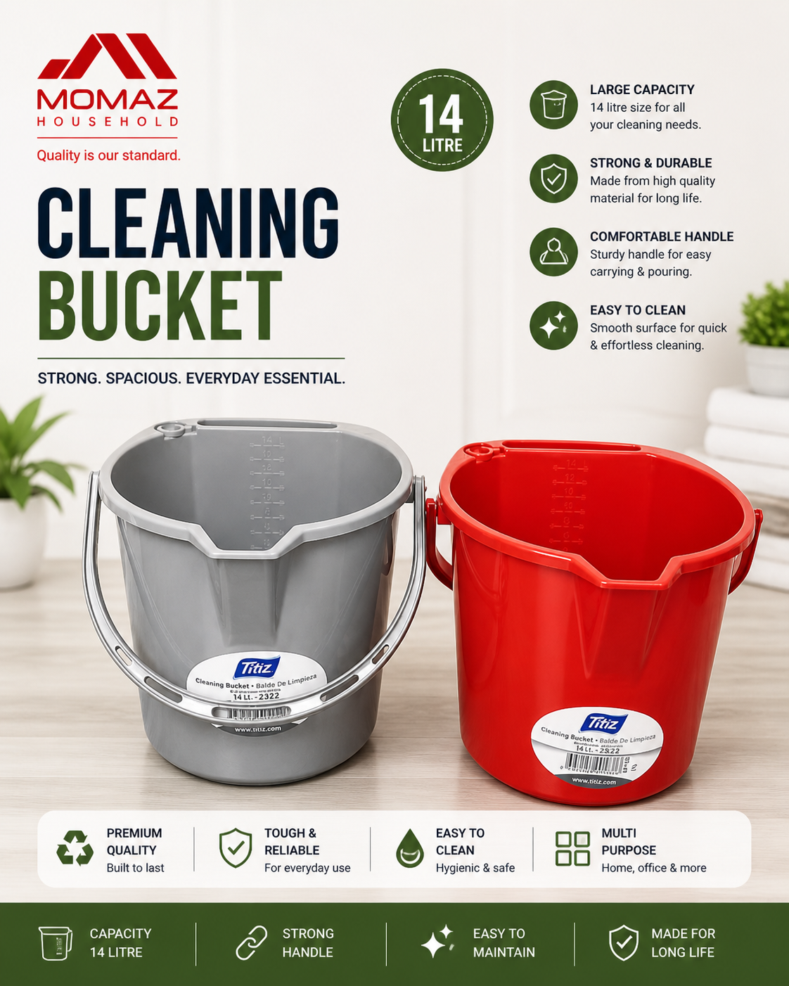 MOMAZ Cleaning Bucket – 14 Litre