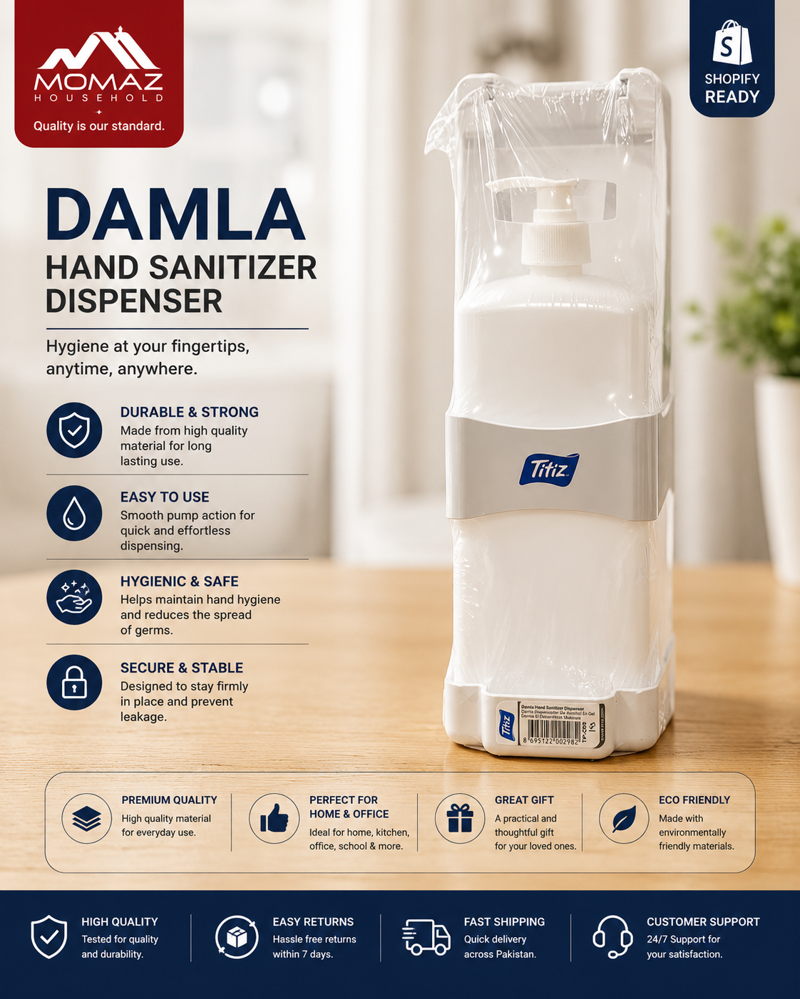 Momaz Liquid Soap & Sanitizer Dispenser 1000ML