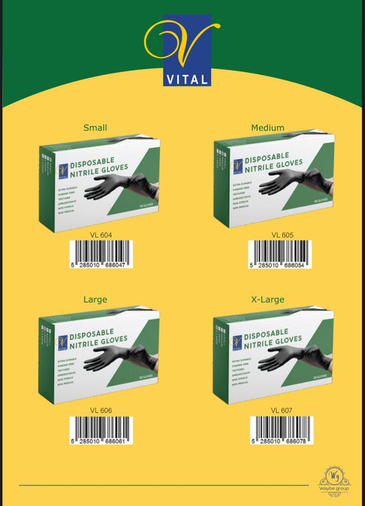 Vital Black Disposable Nitrile Gloves – 50 Gloves
