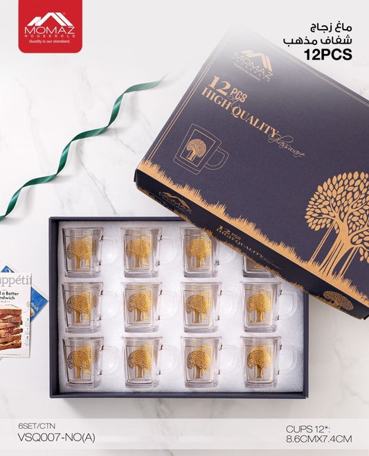 Momaz Glass Mug Set – Golden Tree Series – 12 Pieces – Code VSQ007-NO(A)