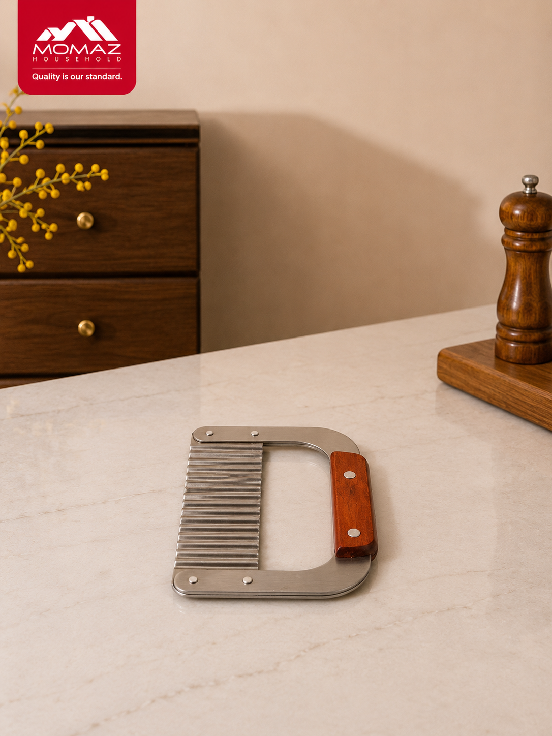 Momaz Stainless Steel Crinkle Cutter with Wooden Handle