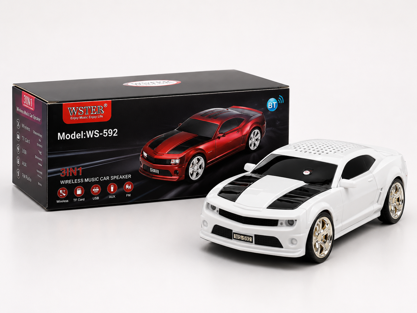 WSTER WS-592 Wireless Music Car Speaker – White Edition